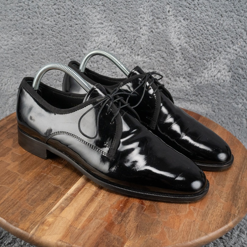 Men's 8.5 M PRONTO UOMO Black Patent Leather Derby Tuxedo Formal Prom Shoes